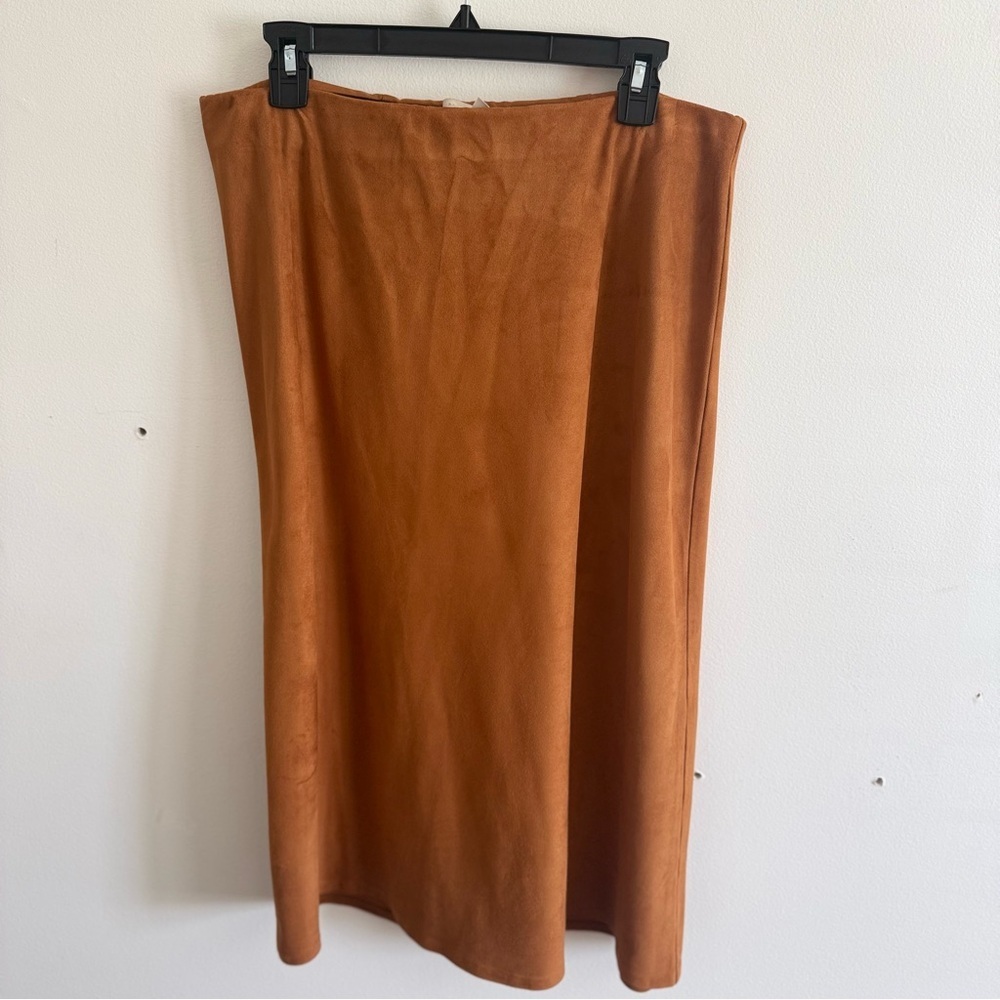 Brochu Walker Brown Midi Slip Skirt Brown Suede Luxury Western Size Large - Picture 2 of 8